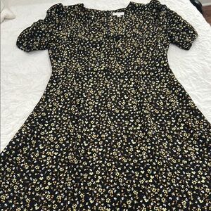 Black A-Line Puff Sleeve Floral Dress for Work or Play